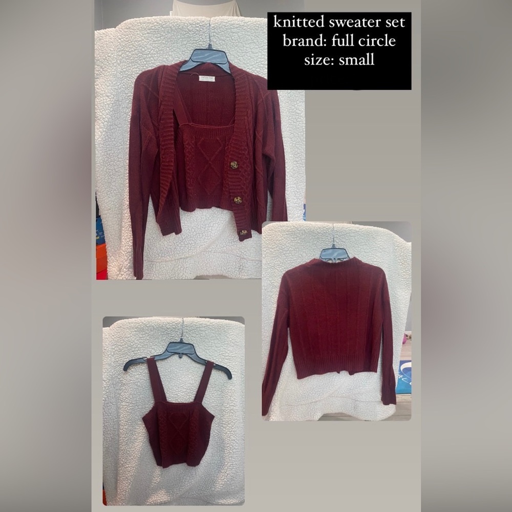 burgundy 2 piece sweater set, only worn 1 time.